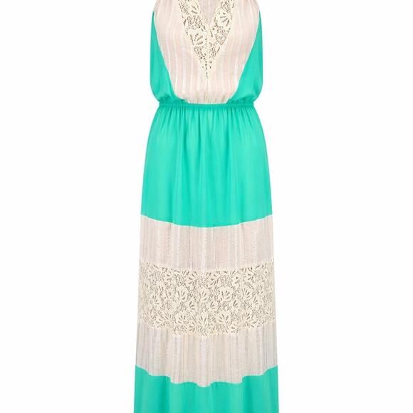 Other Dresses & Skirts - DejaVu Mint Green Lace Halter Maxi Dress Size M Boho Beachy Summer